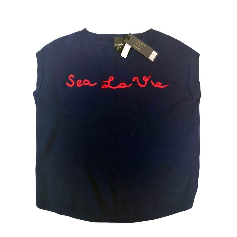 Aaeda NWT 'Sea La Vie' Embroidered Sleeveless Sweater Vest Navy M